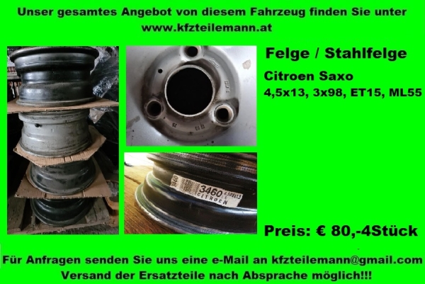 Stahlfelgen 4,5x13 3x98 ET15 ML55 Citroen Saxo